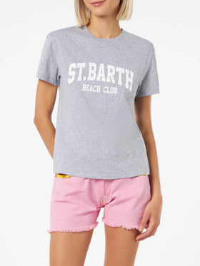Woman cotton jersey crewneck t-shirt Emilie with Saint Barth Beach Club print - MC2 Saint Barth