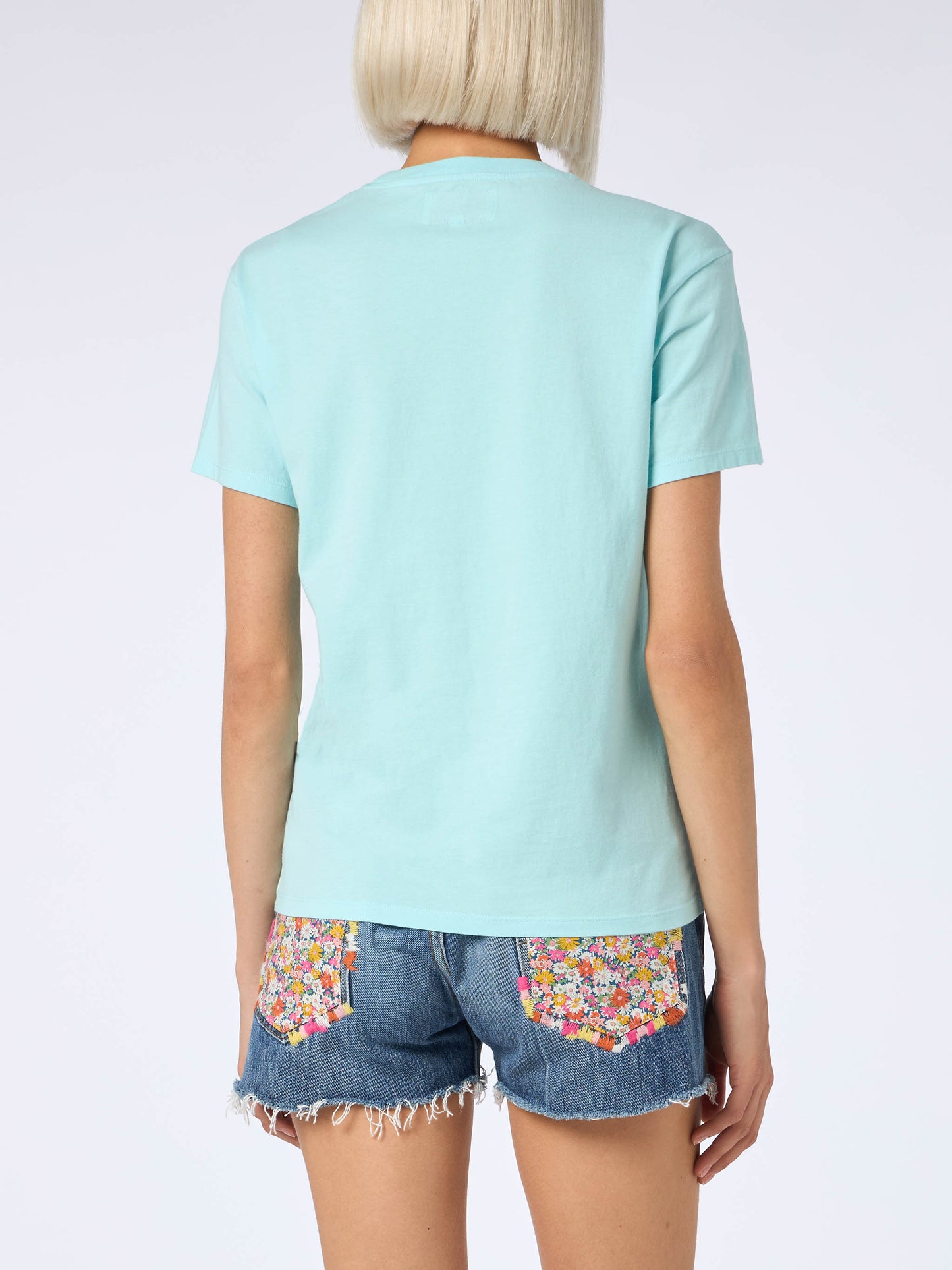 Woman cotton jersey crewneck t-shirt Emilie with St. Barth beach club print - MC2 Saint Barth