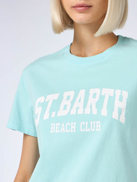 Woman cotton jersey crewneck t-shirt Emilie with St. Barth beach club print - MC2 Saint Barth