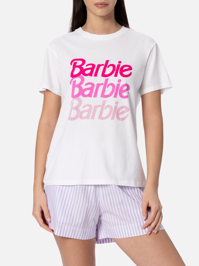 Mc2 Saint Barth Woman cotton jersey crewneck t-shirt Emilie with Barbie logo print | BARBIE SPECIAL EDITION