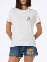 Woman pink cotton jersey crewneck t-shirt Emilie with Snoopy St. Barth Padel Club embroidery | SNOOPY PEANUTS SPECIAL EDITION