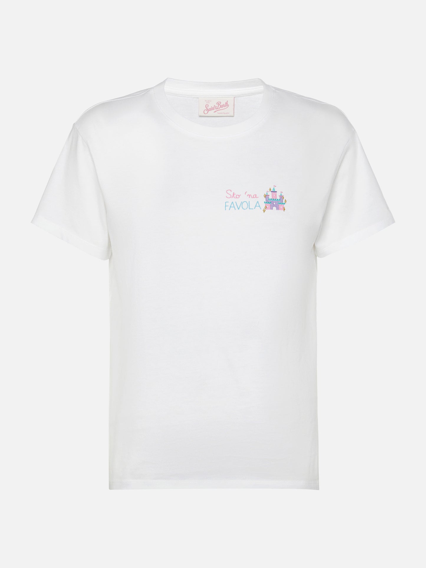 Emilie cotton t-shirt with Sto 'na favola embroidery