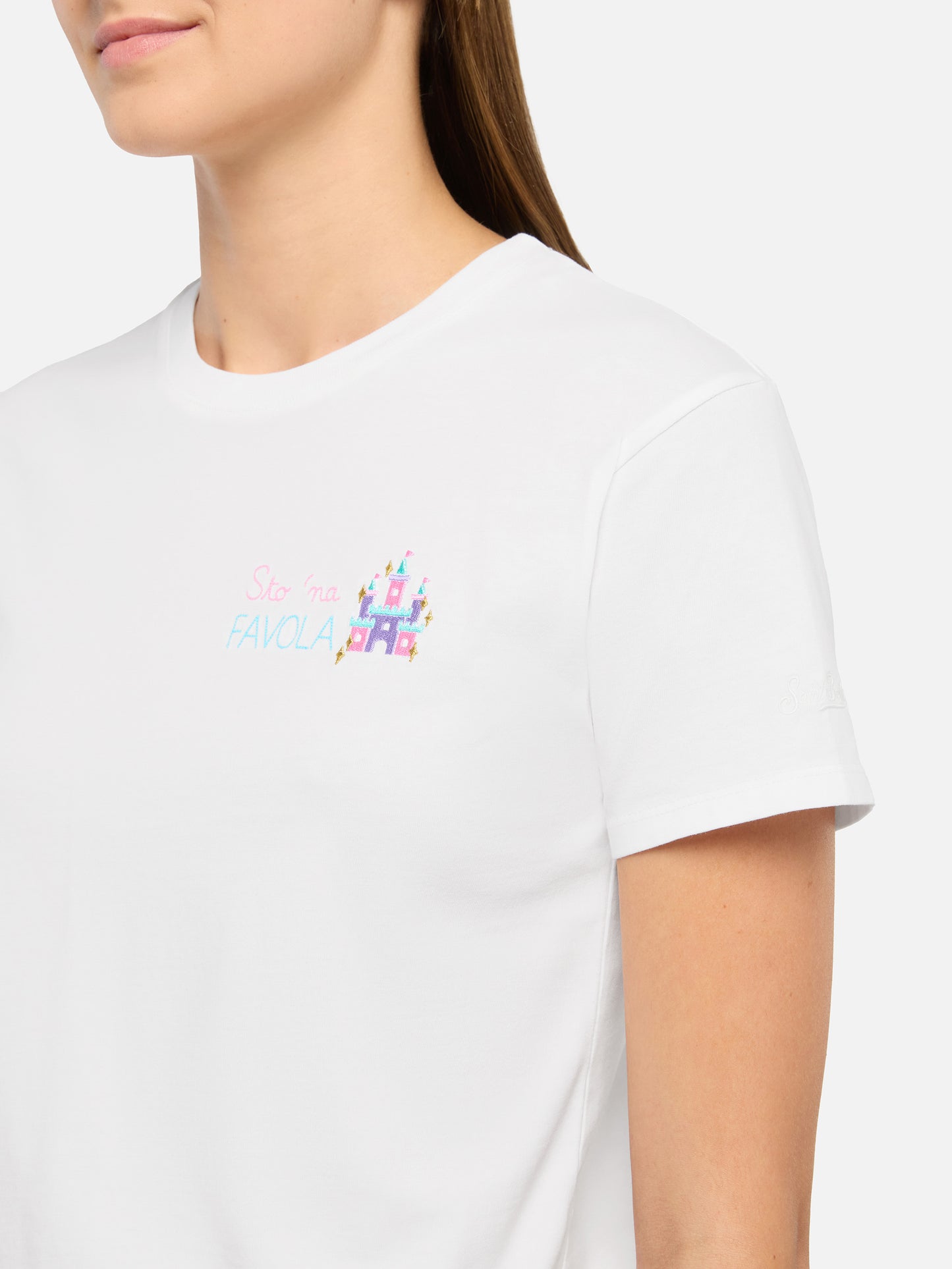 Emilie cotton t-shirt with Sto 'na favola embroidery