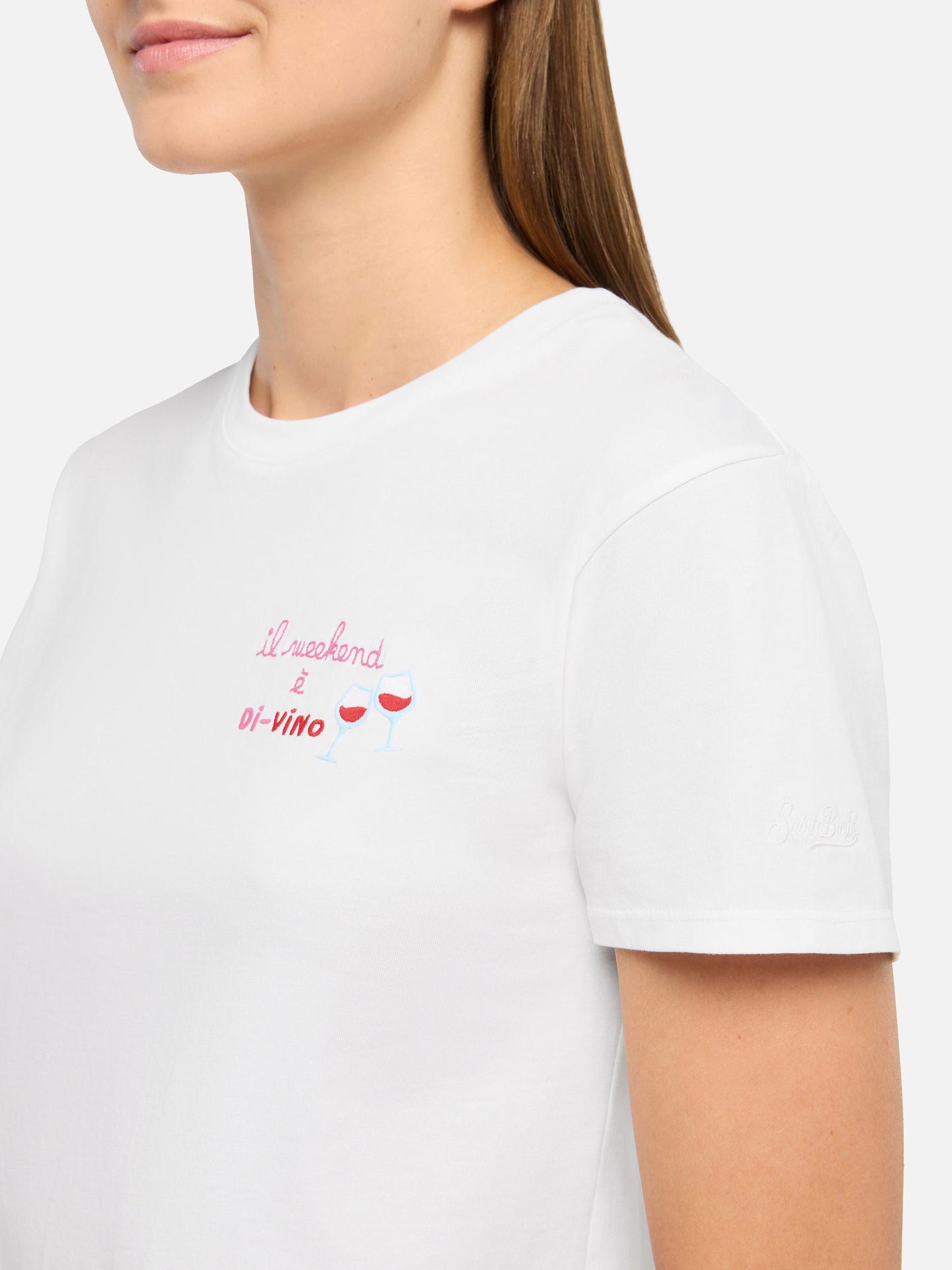 Baumwoll-T-Shirt „Emilie“ mit „Il Weekend è Di-Vino“-Stickerei
