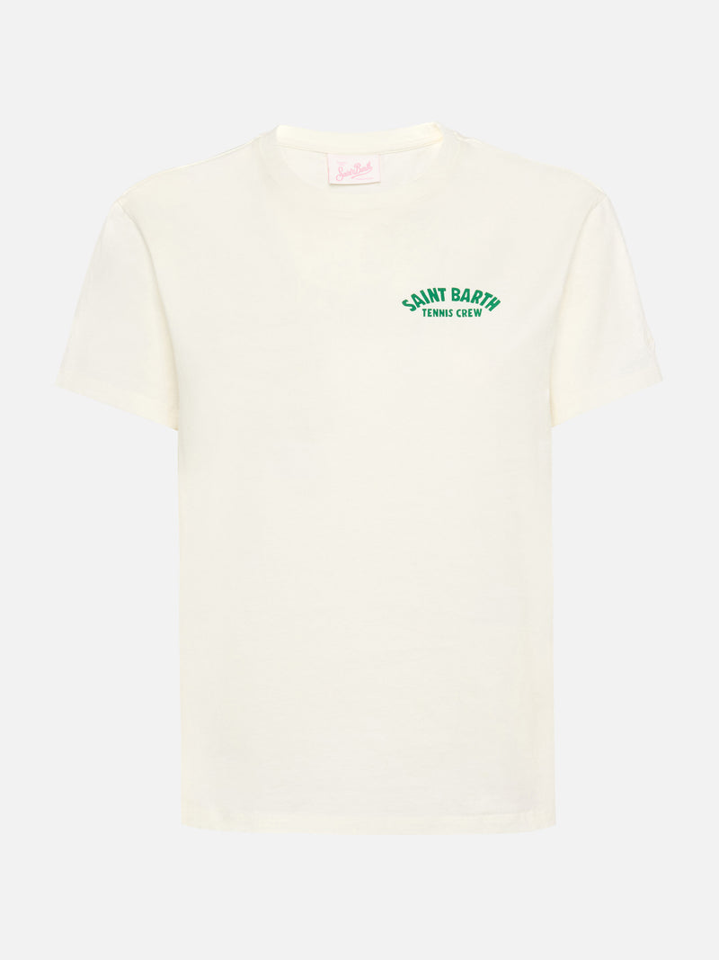 Emilie cotton t-shirt with Saint Barth tennis crew print