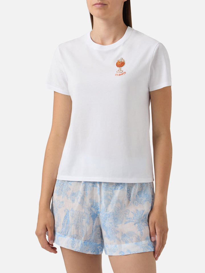 White Emilie T-shirt with cocktail bead embroidery
