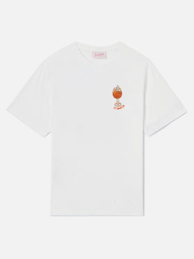 T-shirt Emilie bianca con ricamo cocktail in perline
