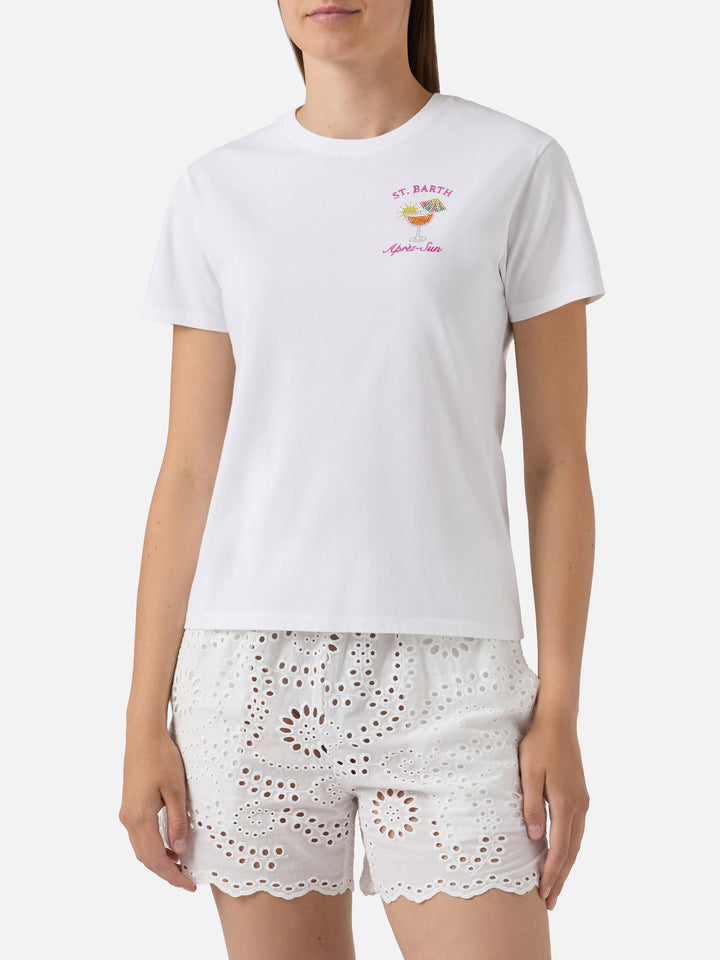 T-shirt Emilie bianca con ricamo Après-Sun e strass