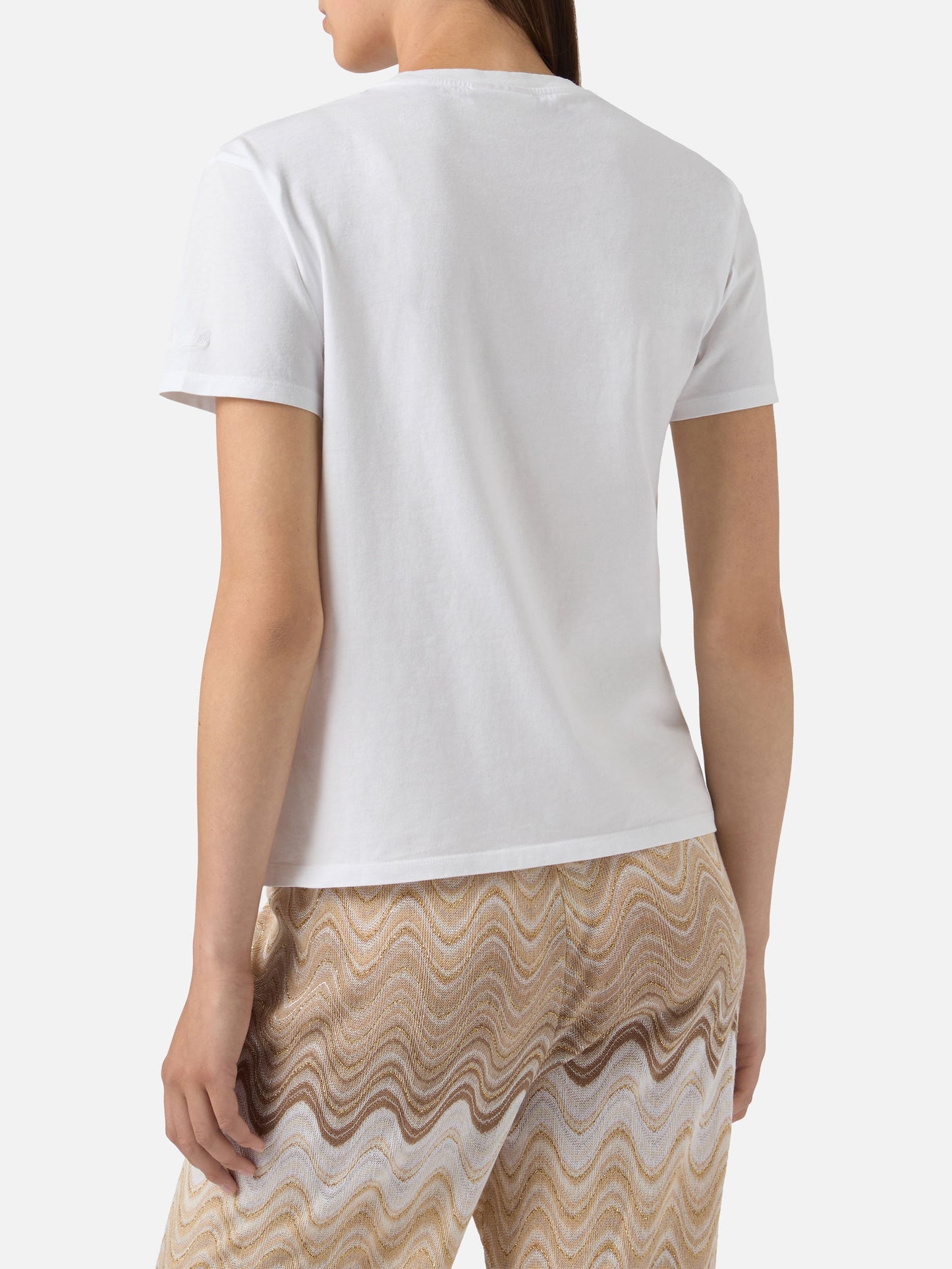 T-shirt Emilie bianca con ricamo Gin Tonic Addicted e strass