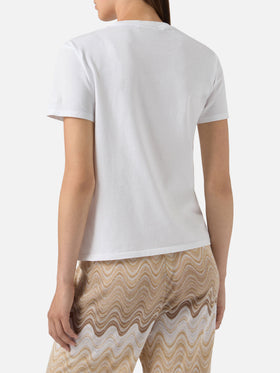T-shirt Emilie bianca con ricamo Gin Tonic Addicted e strass
