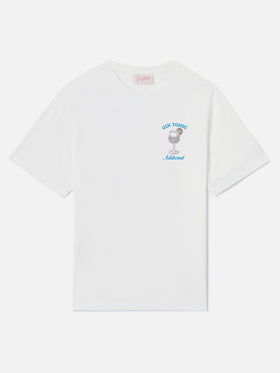 T-shirt Emilie bianca con ricamo Gin Tonic Addicted e strass