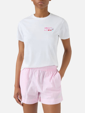 T-shirt Emilie bianca con ricamo Girls Just Wanna Have Wine