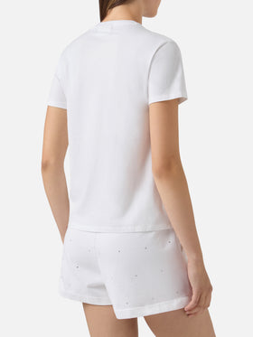 T-shirt Emilie bianca con ricamo I Love Tennis e strass