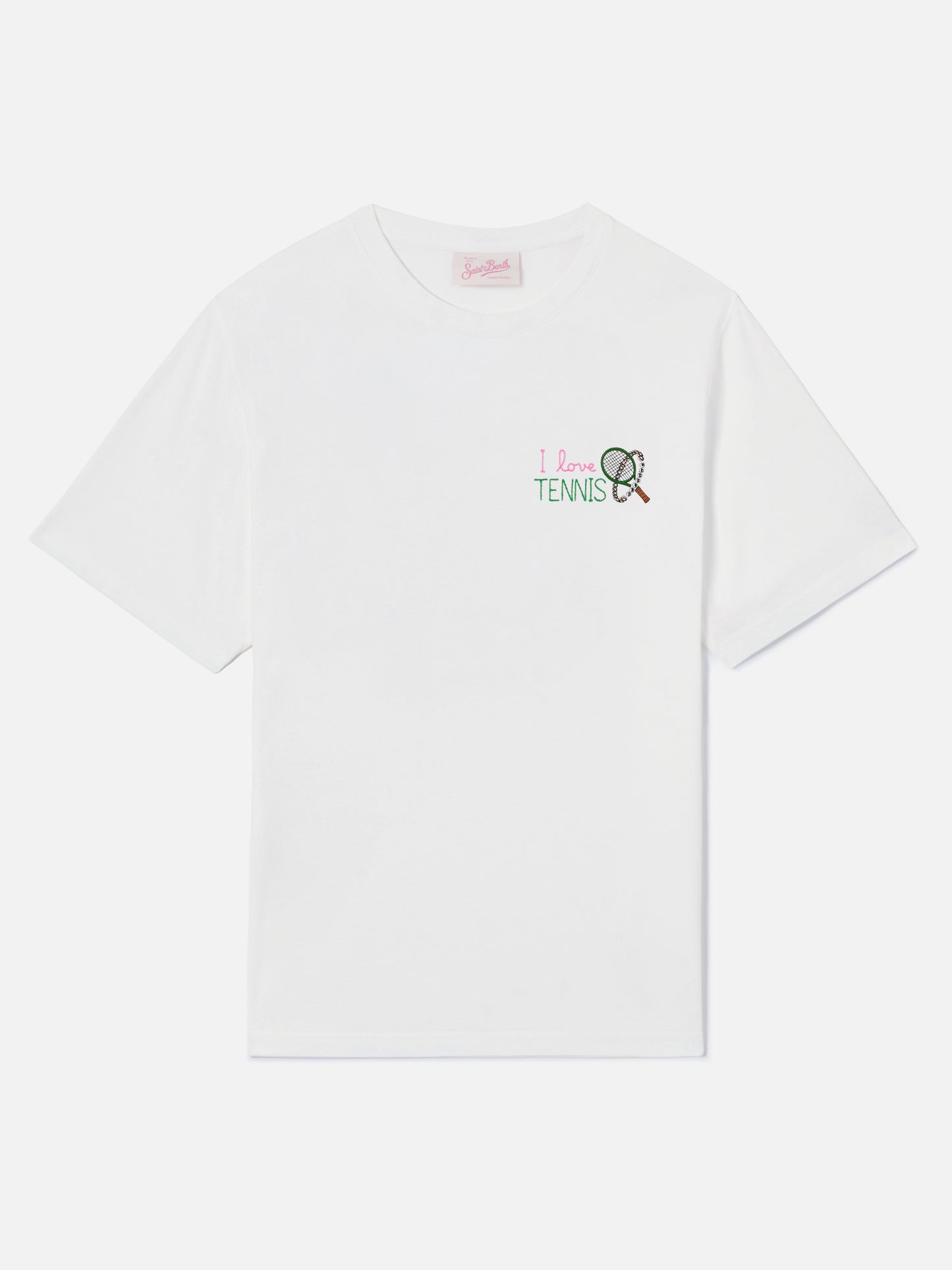 T-shirt Emilie bianca con ricamo I Love Tennis e strass