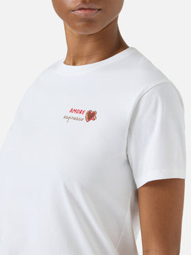White Emilie T-shirt with Amore Espresso embroidery