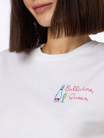 Woman white cotton jersey crewneck t-shirt Emilie with Bollicine Queen embroidery - MC2 Saint Barth