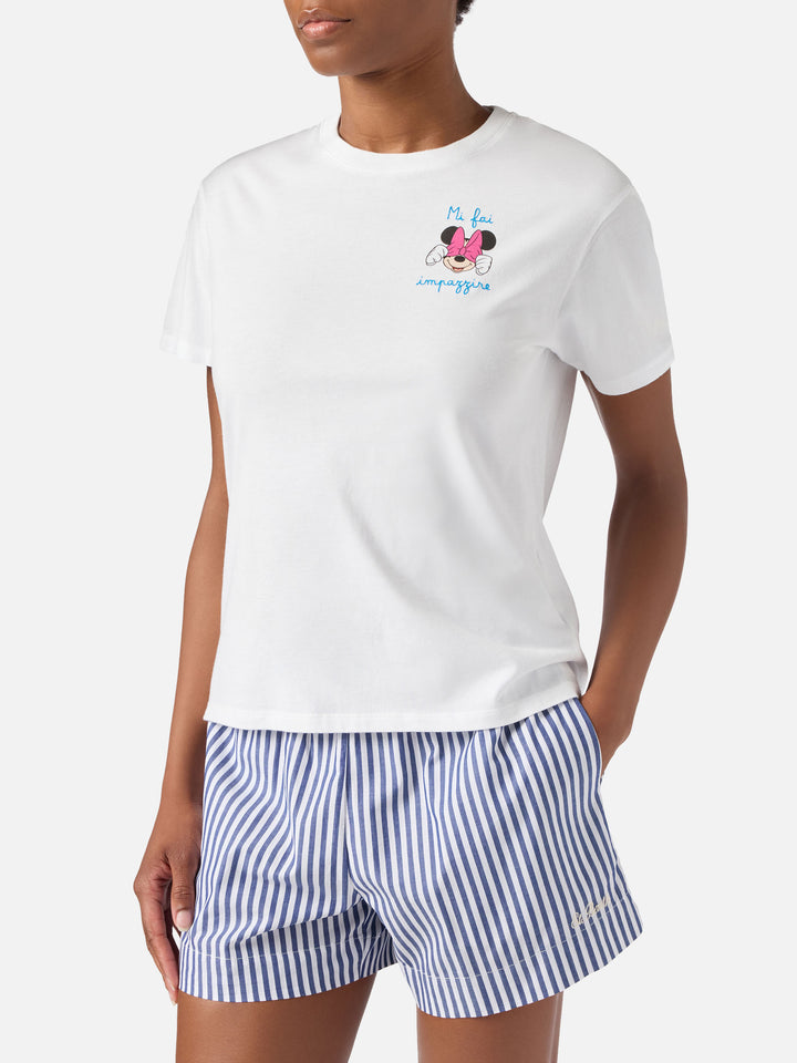 T-shirt Emilie bianca con stampa Minnie e ricamo Mi fai impazzire | Special edition