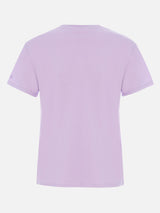 Woman lilac cotton jersey crewneck t-shirt Emilie with Non ho niente da mettere embroidery