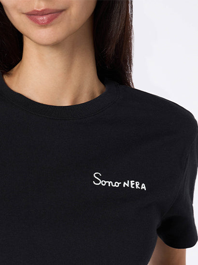 Woman black cotton jersey crewneck t-shirt Emilie with Sono nera embroidery - MC2 Saint Barth