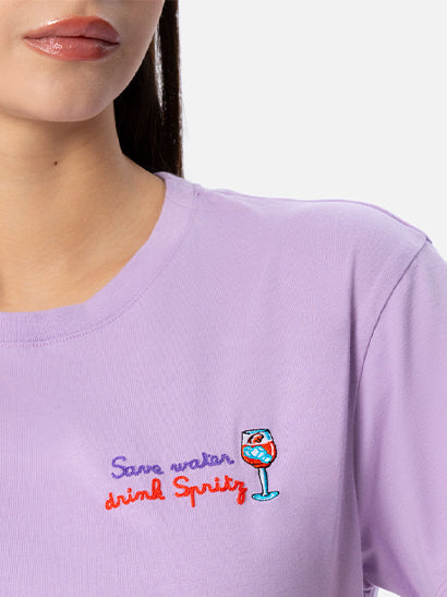 Woman cotton jersey crewneck t-shirt Emilie with Save water drink Spritz embroidery