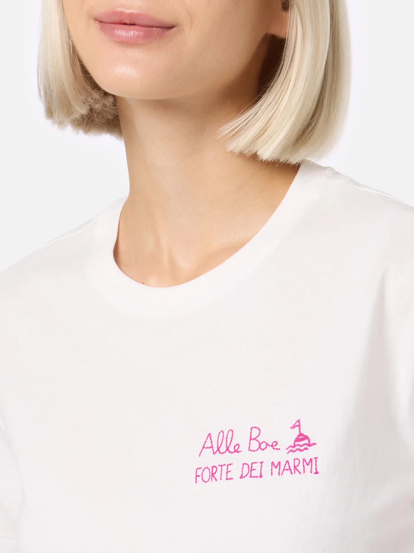 Woman cotton jersey crewneck t-shirt Emilie with Amo Forte print | ALLE BOE SPECIAL EDITION
