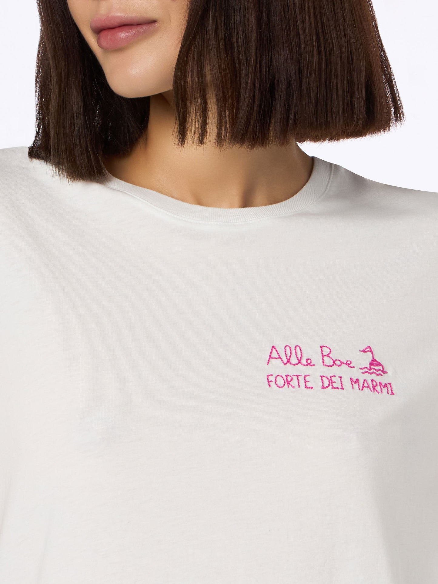 Woman cotton jersey crewneck t-shirt Emilie with Baciami alle Boe print | ALLE BOE SPECIAL EDITION - MC2 Saint Barth