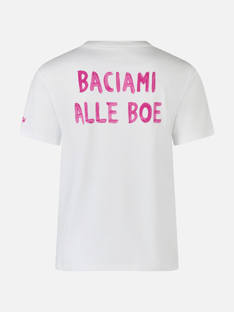 Woman cotton jersey crewneck t-shirt Emilie with Baciami alle Boe print | ALLE BOE SPECIAL EDITION