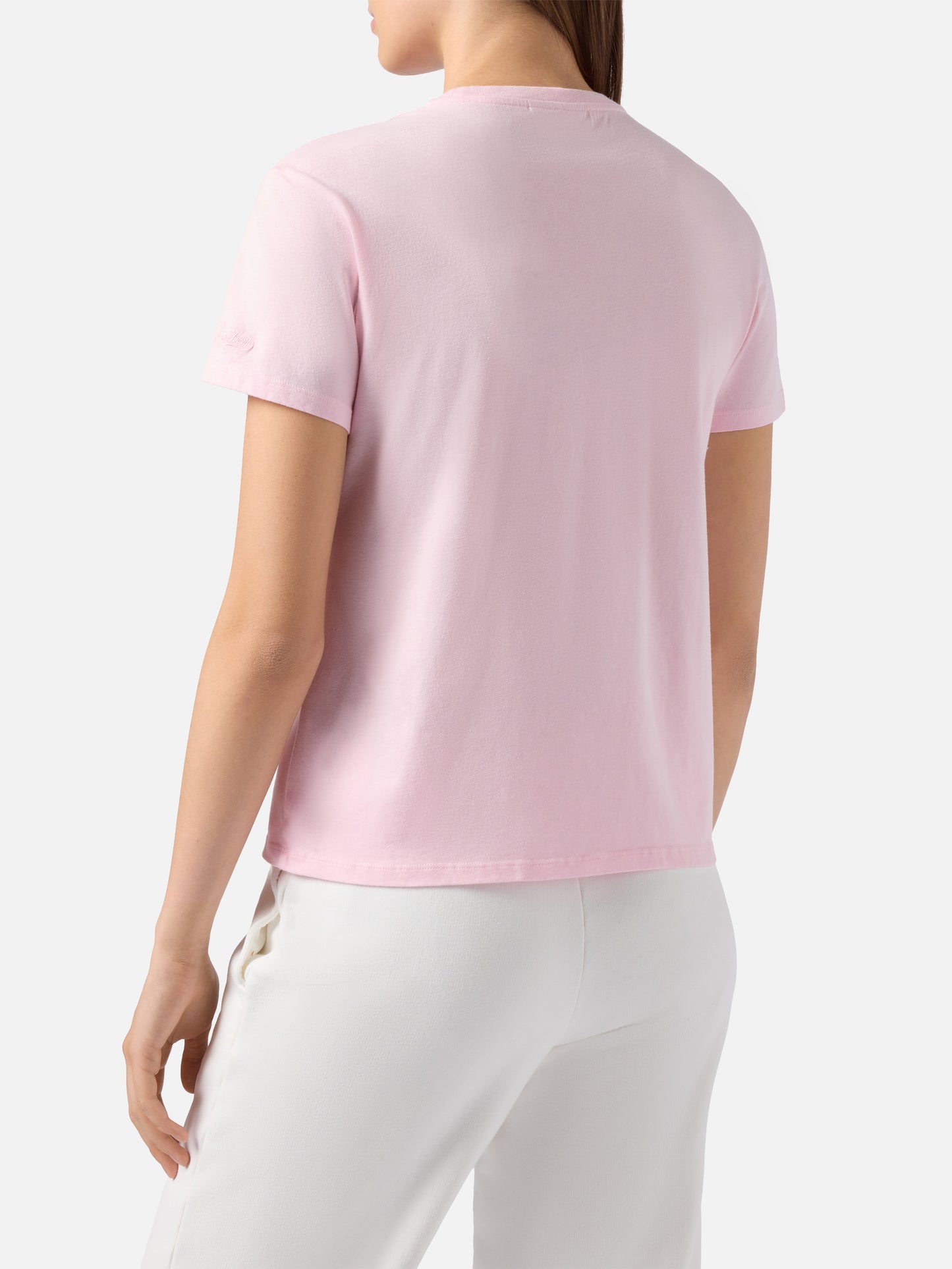 Emilie Baumwoll-T-Shirt in Rosa mit „Ski you later“-Stickerei