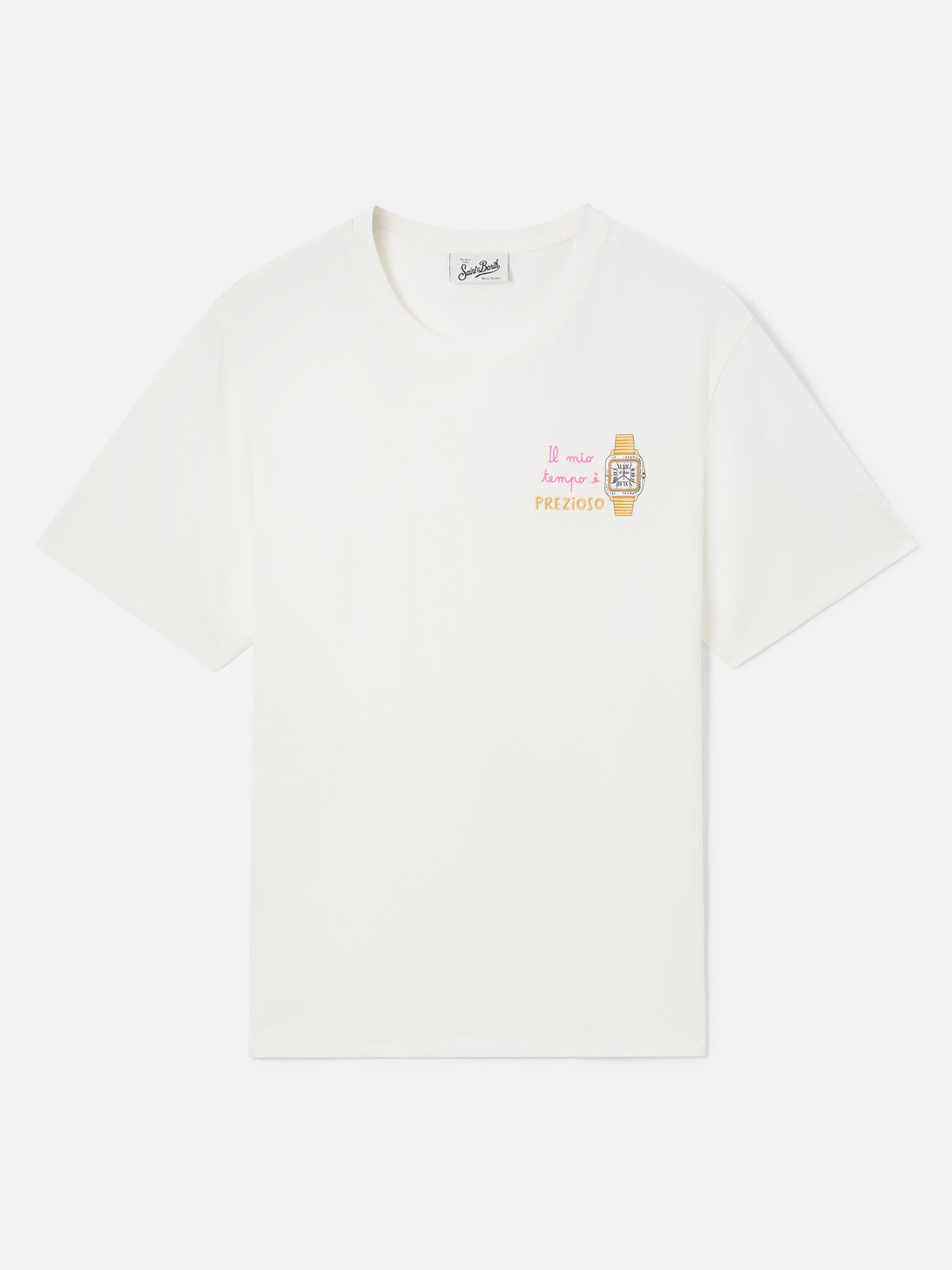 Off white Emilie T-Shirt mit Il Mio Tempo è Prezioso-Stickerei 