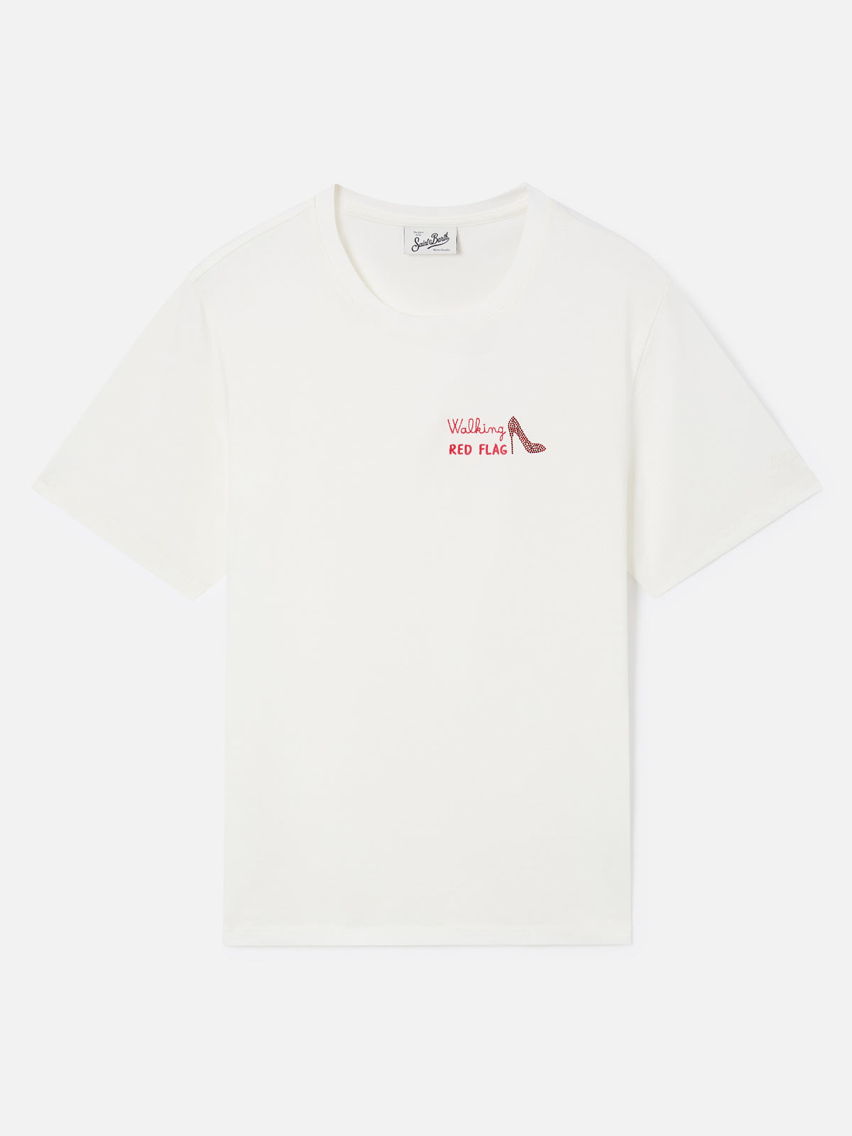 T-shirt Emilie off white con ricamo Walking Red Flag