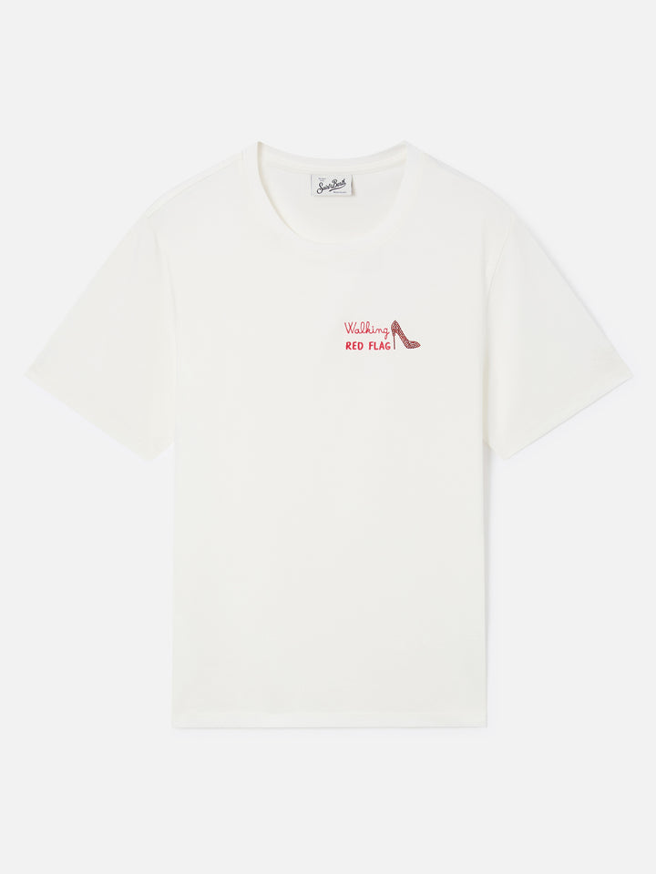 Off white Emilie T-Shirt mit Walking Red Flag-Stickerei 