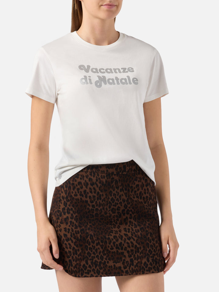 Emilie cotton T-shirt in white with Vacanze di Natale silver glitter print | VACANZE DI NATALE SPECIAL EDITION