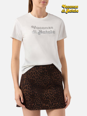 Emilie cotton T-shirt in white with Vacanze di Natale silver glitter print | VACANZE DI NATALE SPECIAL EDITION