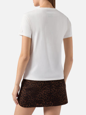 Emilie organic cotton T-shirt in white with Vacanze di Natale flock print | VACANZE DI NATALE SPECIAL EDITION