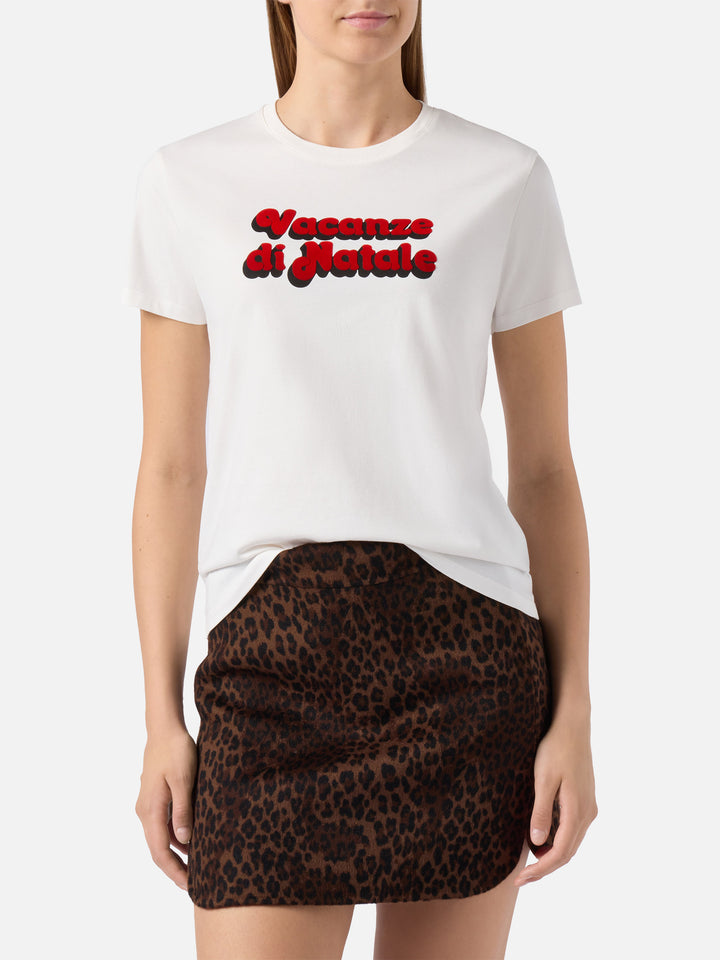 T-shirt Emilie in cotone bianco con applicazione flock Vacanze di Natale | VACANZE DI NATALE SPECIAL EDITION