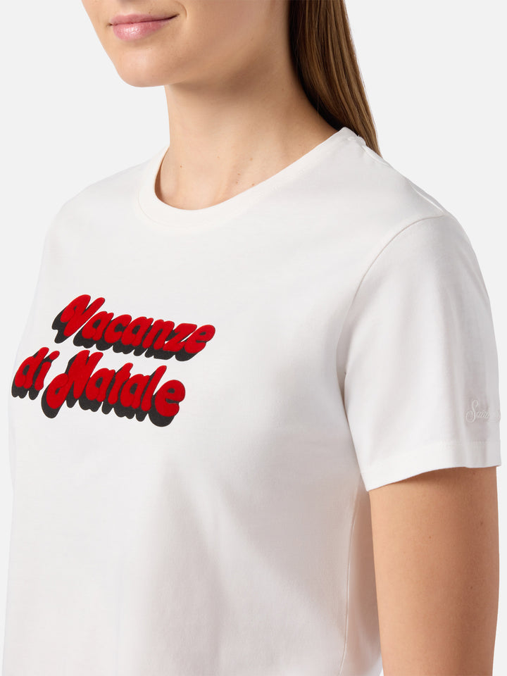 T-shirt Emilie in cotone bianco con applicazione flock Vacanze di Natale | VACANZE DI NATALE SPECIAL EDITION