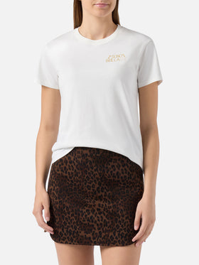 Emilie cotton T-shirt in white with Sono Brillante lurex embroidery
