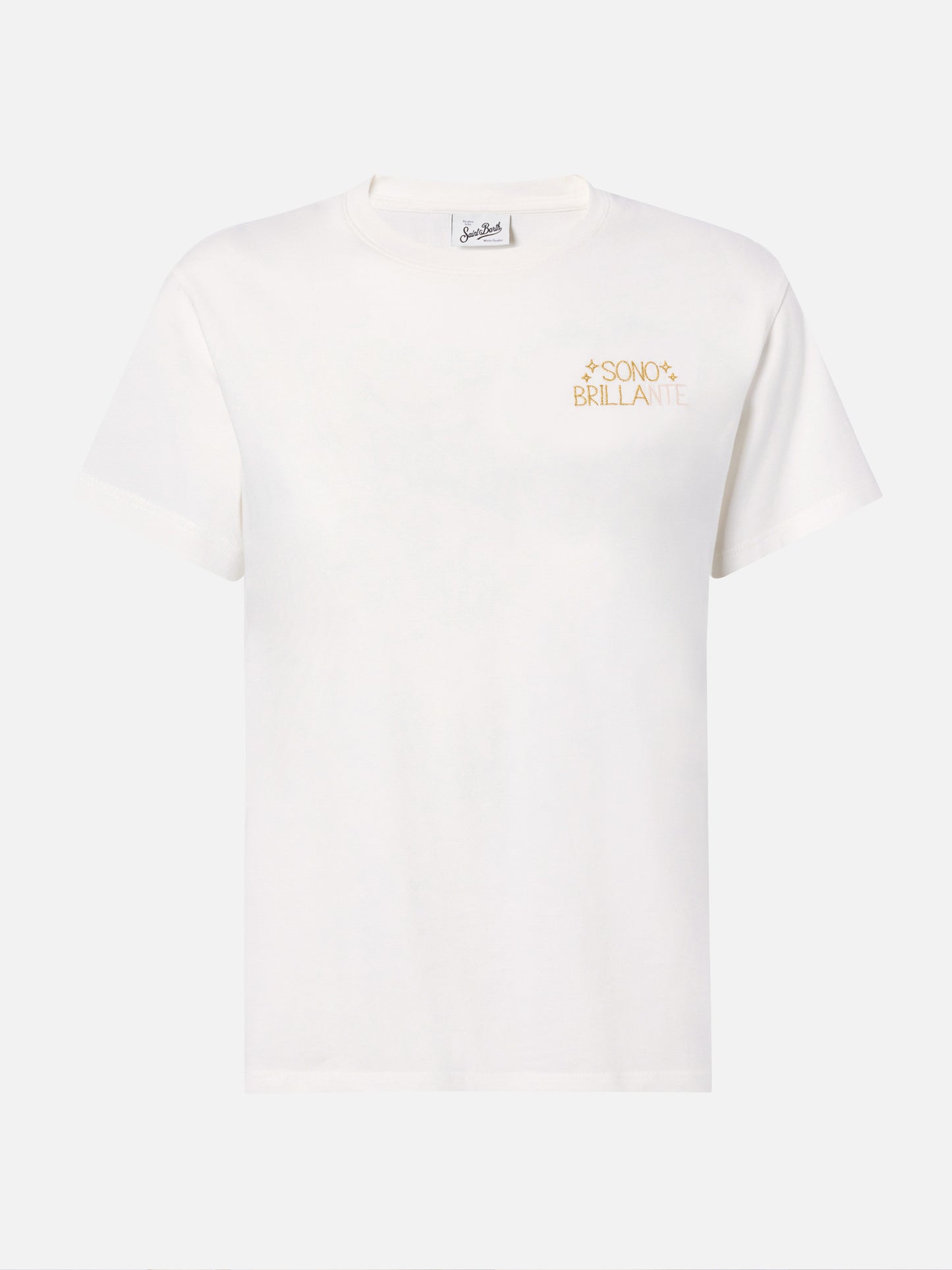 Emilie cotton T-shirt in white with Sono Brillante lurex embroidery