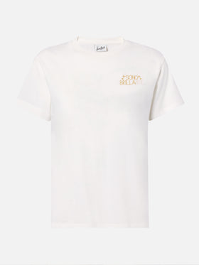 Emilie cotton T-shirt in white with Sono Brillante lurex embroidery