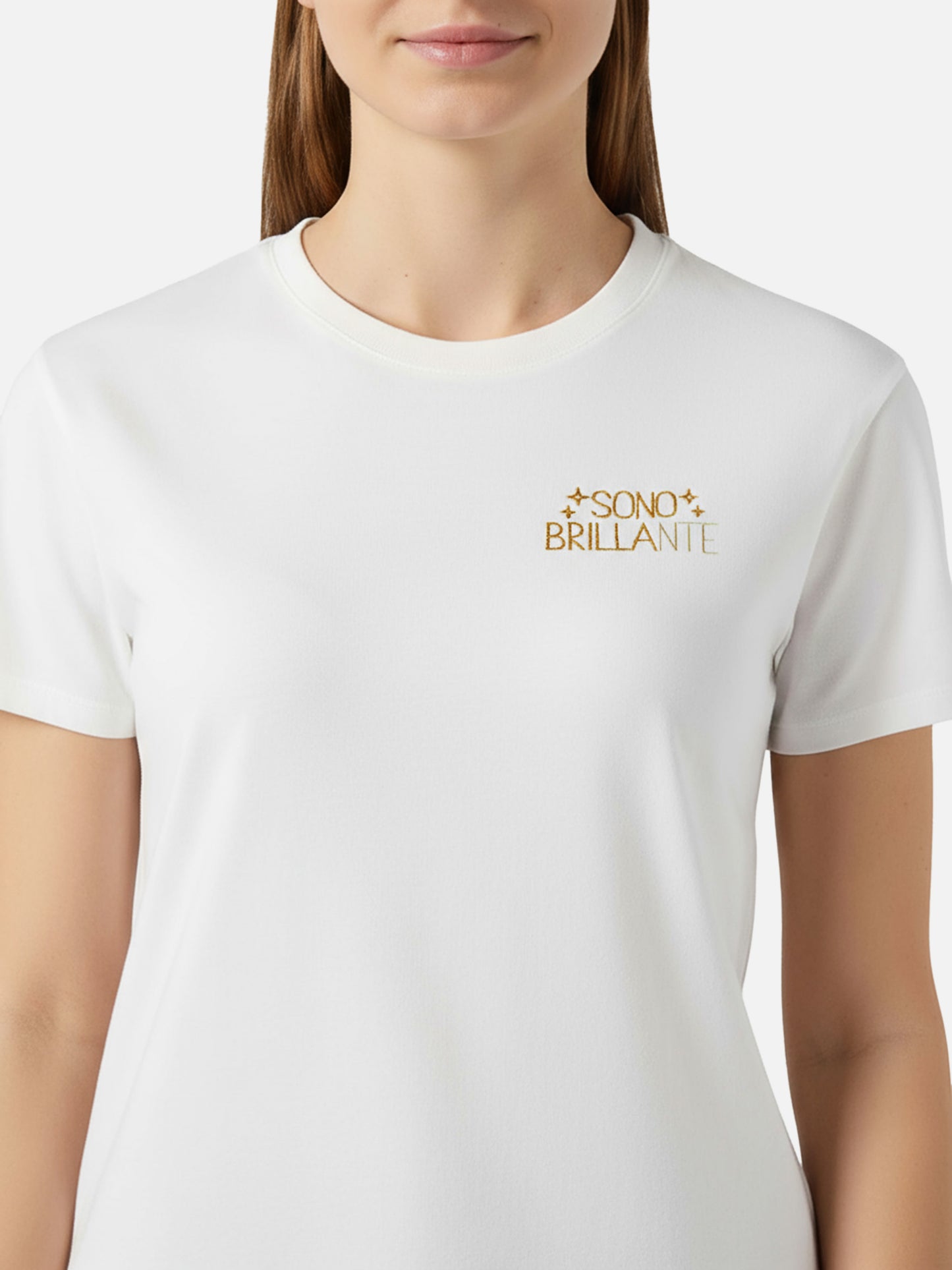 Emilie cotton T-shirt in white with Sono Brillante lurex embroidery