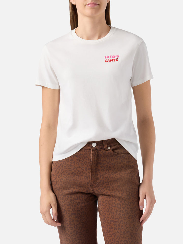 T-shirt Emilie in cotone bianco con ricamo Fatemi Santa