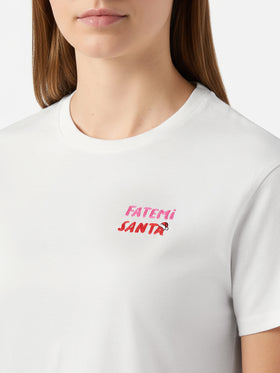 Emilie organic cotton T-shirt in white with Fatemi Santa embroidery