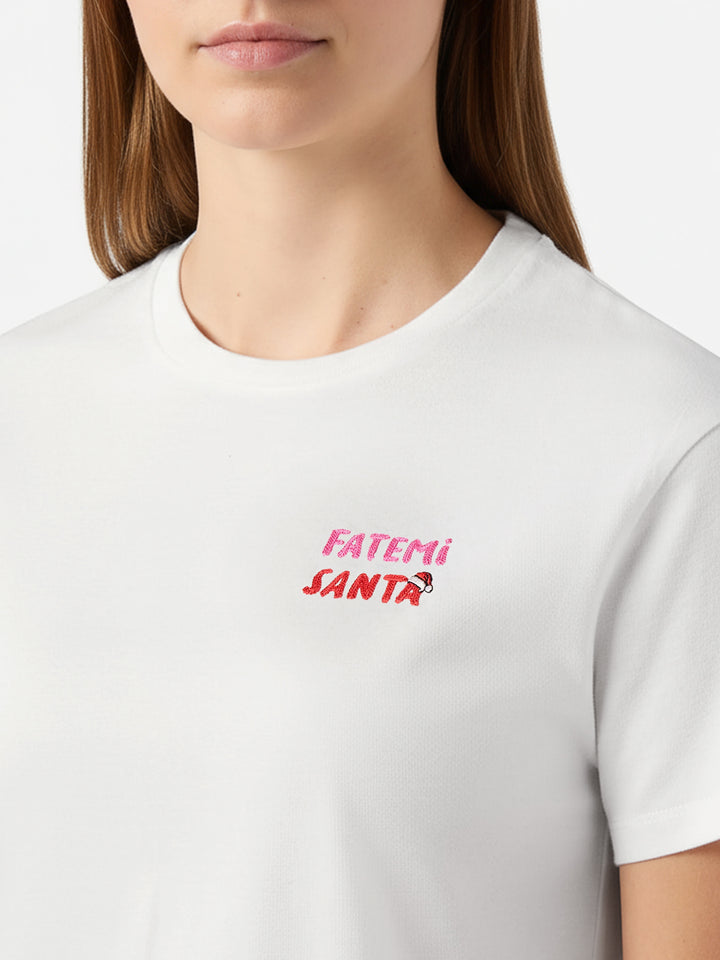 T-shirt Emilie in cotone bianco con ricamo Fatemi Santa