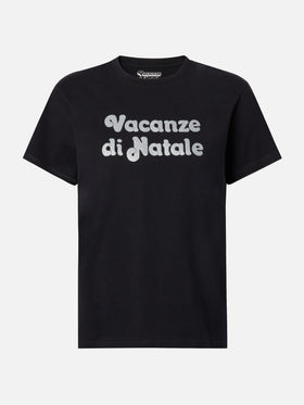 Emilie cotton T-shirt in black with Vacanze di Natale glitter print | VACANZE DI NATALE SPECIAL EDITION