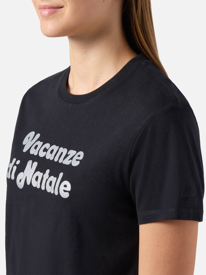 T-shirt Emilie in cotone nero con applicazione glitter Vacanze di Natale | VACANZE DI NATALE SPECIAL EDITION