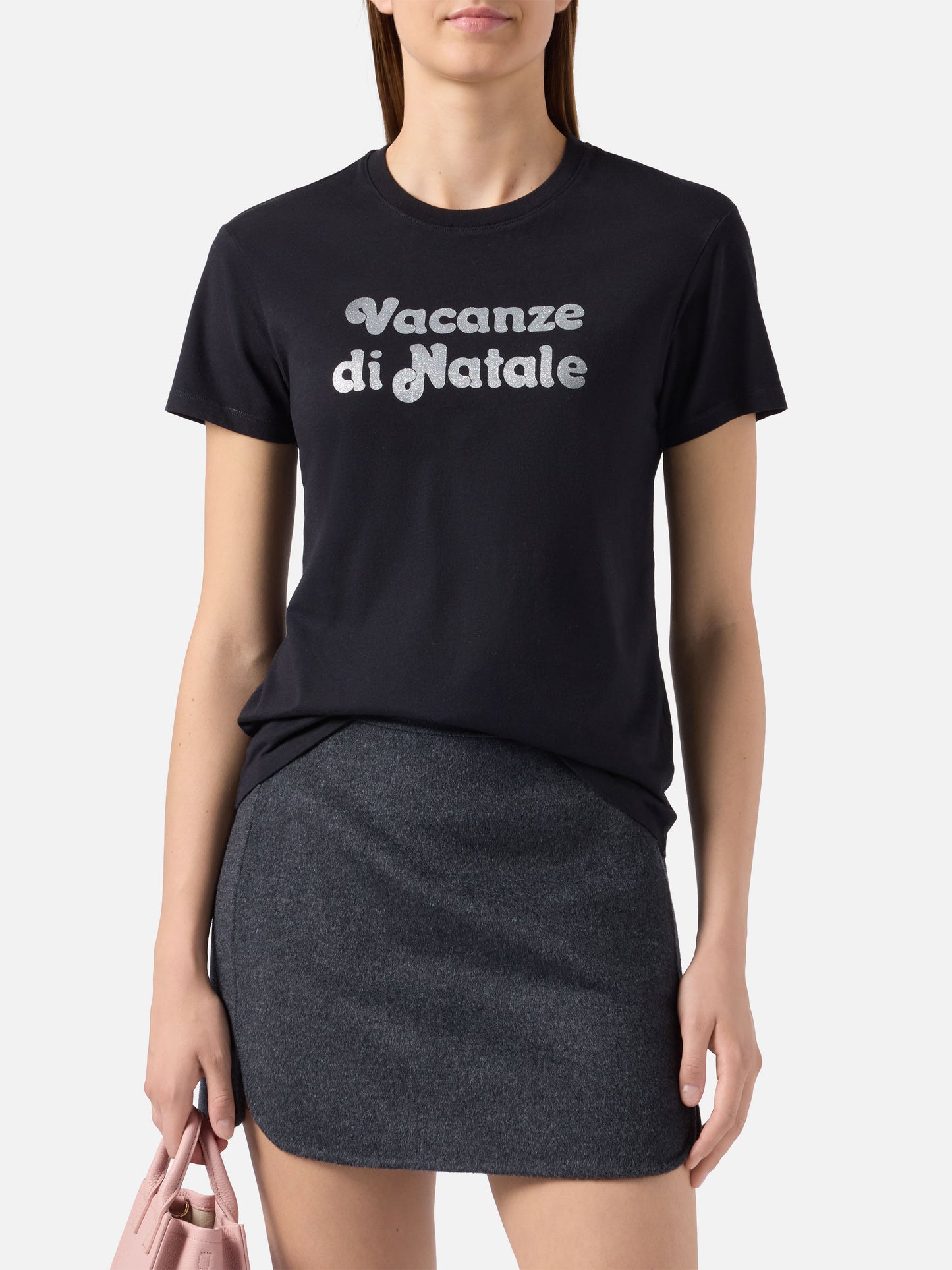Emilie cotton T-shirt in black with Vacanze di Natale glitter print | VACANZE DI NATALE SPECIAL EDITION