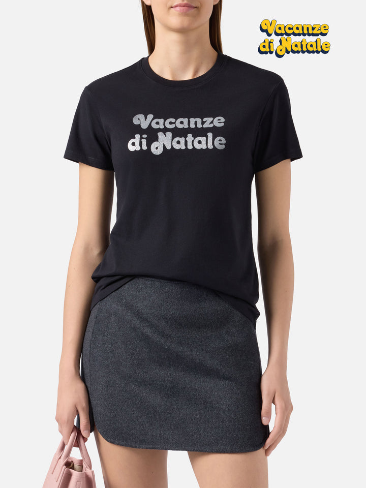 T-shirt Emilie in cotone nero con applicazione glitter Vacanze di Natale | VACANZE DI NATALE SPECIAL EDITION