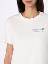 Woman white haevy cotton t-shirt Emilie with Gindependent woman embroidery