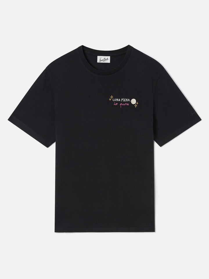 Schwarzes Emilie T-Shirt mit Luna Piena-Stickerei 