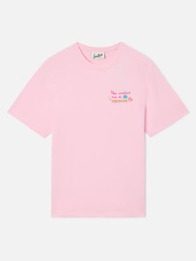 T-shirt Emilie rosa con ricamo Non smetterò mai di splendere